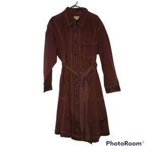 NEW PLUS SIZE Ava And Viv Brown Long-Sleeve Belted Dress